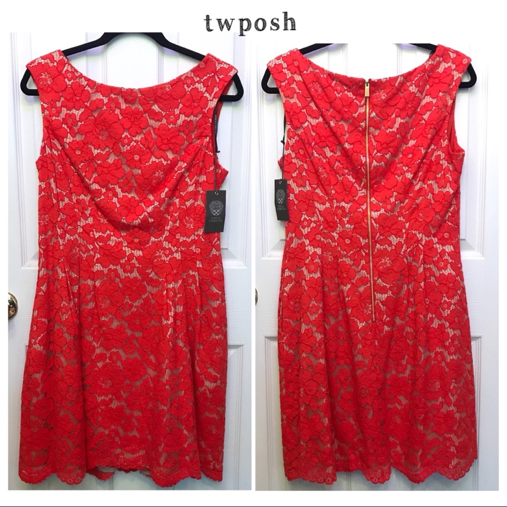 👗💄Vince Camuto 💋Red Lace A-Line Dress, NWT